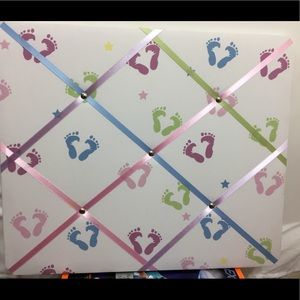 Baby footprints photo collage ribbon board